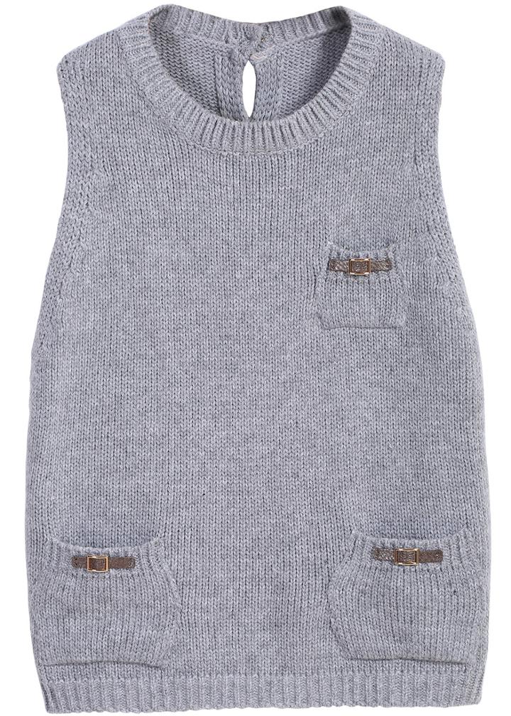 Romwe Buttons Pockets Knit Grey Sweater Vest