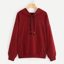 Romwe Plus Drop Shoulder Drawstring Hoodie