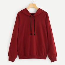 Romwe Plus Drop Shoulder Drawstring Hoodie