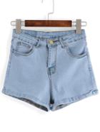 Romwe Cuffed Washed Blue Denim Shorts