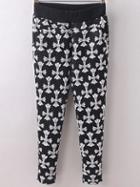 Romwe Black Rib Waist Cross Print Leggings With Pockets