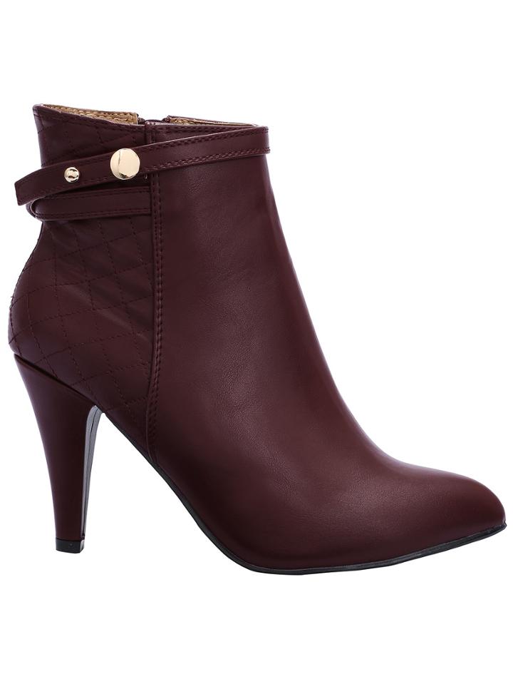 Romwe Burgundy Pointy Diamondback High Heeled Boots