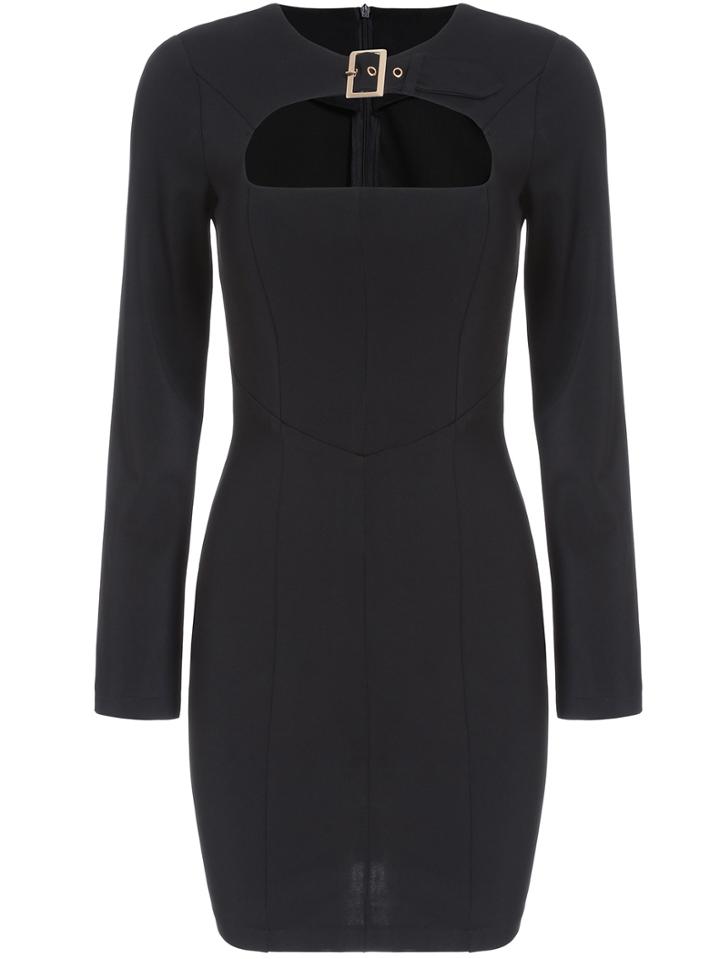 Romwe Long Sleeve Open Front Buckle Dress