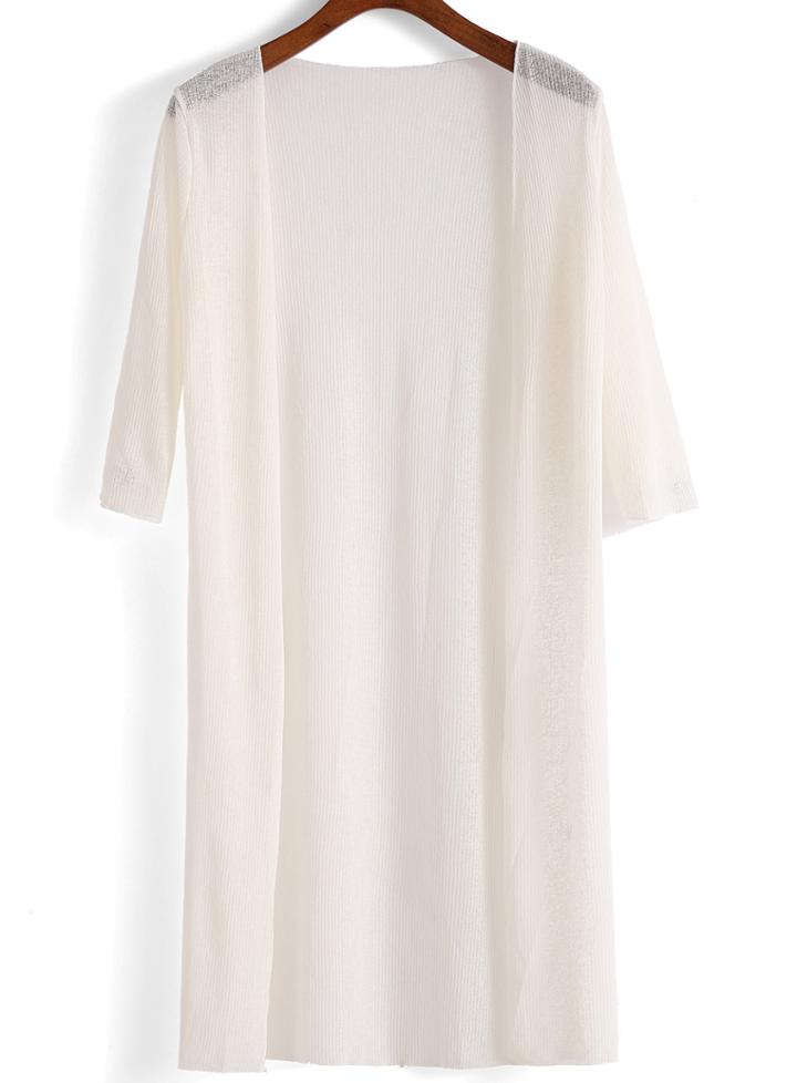 Romwe Half Sleeve Long Beige Cardigan