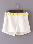 Romwe White Zipper Side Shorts With Belt