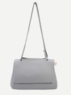 Romwe Grey Pebbled Pu Faux Pearl Embellished Flap Bag