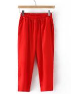 Romwe Red Elastic Waist Pockets Cropped Pants