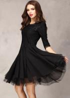 Romwe Half Sleeve Lace Bead Chiffon Dress