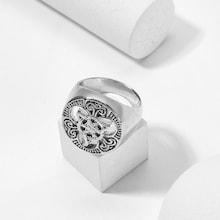 Romwe Men Engraved Round Wide Ring