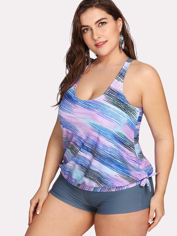 Romwe Cross Back Knot Two Piece Swimwear