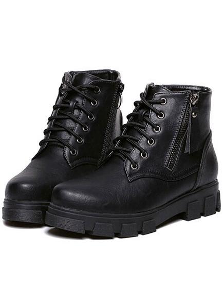 Romwe Black Lace Up Zipper Pu Boots