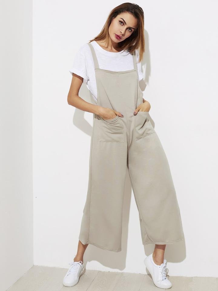 Romwe Symmetry Pocket Front Wide Leg Jumpsuit