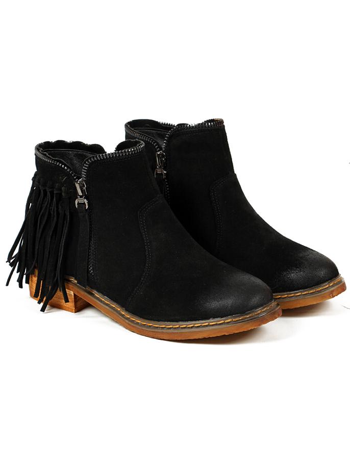 Romwe Black Brush Round Toe Tassel Zipper Boots