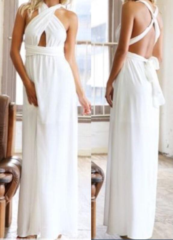 Romwe White Halter Cross Strap Maxi Dress