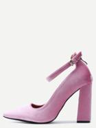 Romwe Pink Velvet Point Toe Ankle Strap Heeled Pumps
