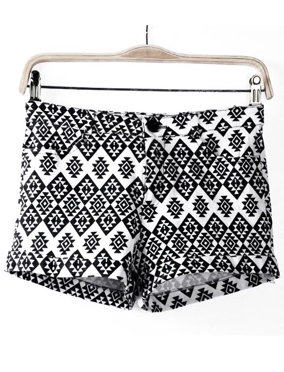Romwe Geometric Print Straight Shorts