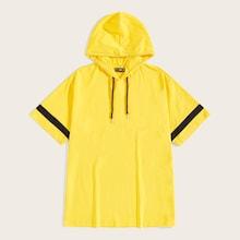 Romwe Guys Tape Panel Drawstring Hoodie