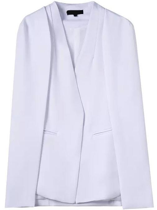 Romwe Open Front Cape White Blazer