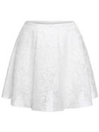 Romwe Elastic Waist Lace Flare White Skirt