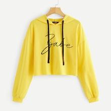 Romwe Drop Shoulder Drawstring Letter Print Hoodie