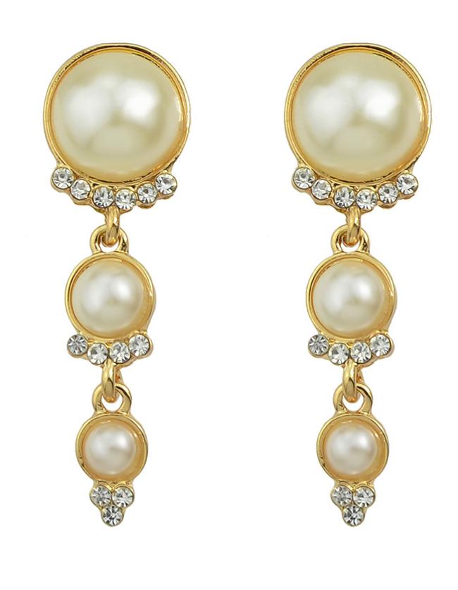 Romwe White Long Hanging Pearl Earrings