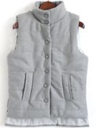 Romwe Stand Collar Dip Hem Buttons Grey Vest