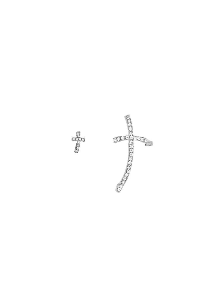Romwe Silver Cross Rhinestone Ear Cuff