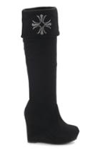 Romwe Wedge Heel Black Thigh Boots