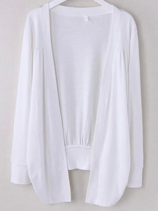 Romwe White Asymmetrical Ruched Cardigan