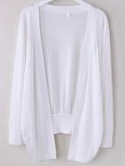 Romwe White Asymmetrical Ruched Cardigan