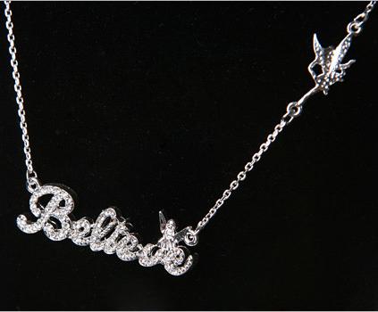 Romwe Silver Diamond Believe Chain Necklace