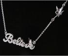 Romwe Silver Diamond Believe Chain Necklace