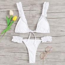 Romwe Frill Trim Drawstring Top With High Leg Bikini