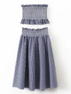 Romwe Grid Crop Top With Elastic Waist Skirt