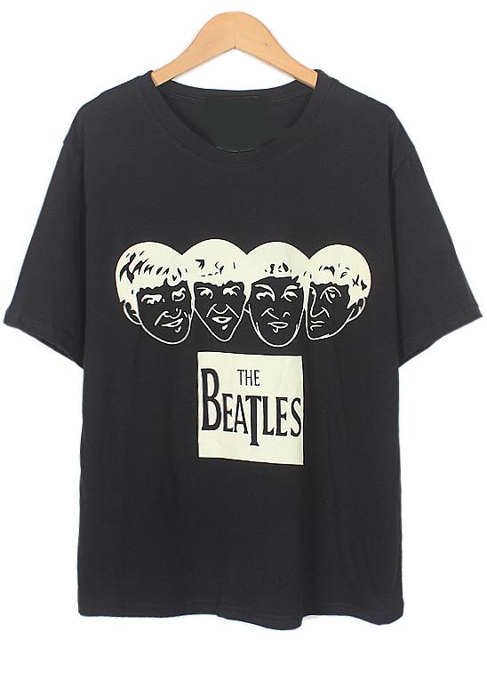 Romwe Head Letter Print Loose Black T-shirt