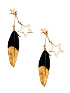 Romwe Gold Plated Hollow Star Feather Drop Earrings