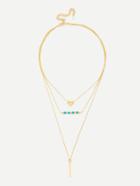 Romwe Heart & Bar Pendant Link Layered Necklace