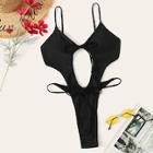 Romwe Self Tie Open Back Cutout High Cut One Piece Swimsuit