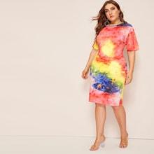 Romwe Plus Tie Dye Bodycon Dress