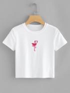 Romwe Flamingo Embroidered Graphic Tee