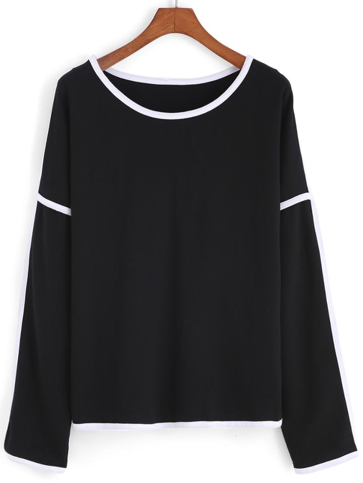 Romwe Striped Trim Loose Sweatshirt
