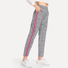 Romwe Striped Tape Side Checked Pants