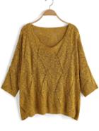 Romwe Round Neck Open-knit Yellow Sweater