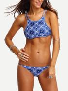 Romwe Tribal Print Double Strap Crisscross Bikini Set