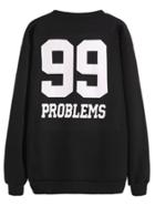 Romwe Black Drop Shoulder Varsity Sweatshirt