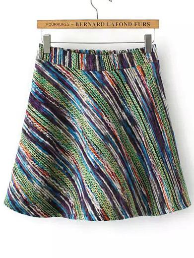 Romwe Rope Print A Line Colour Skirt