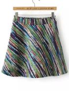 Romwe Rope Print A Line Colour Skirt
