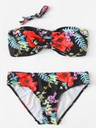 Romwe Flower Print Detachable Straps Bikini Set
