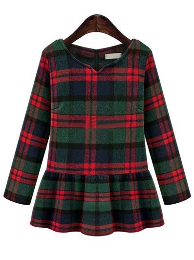 Romwe Check Print V Neck Flouncing Dress