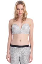 Romwe Romwe Silver Sequined Cropped Bandeau